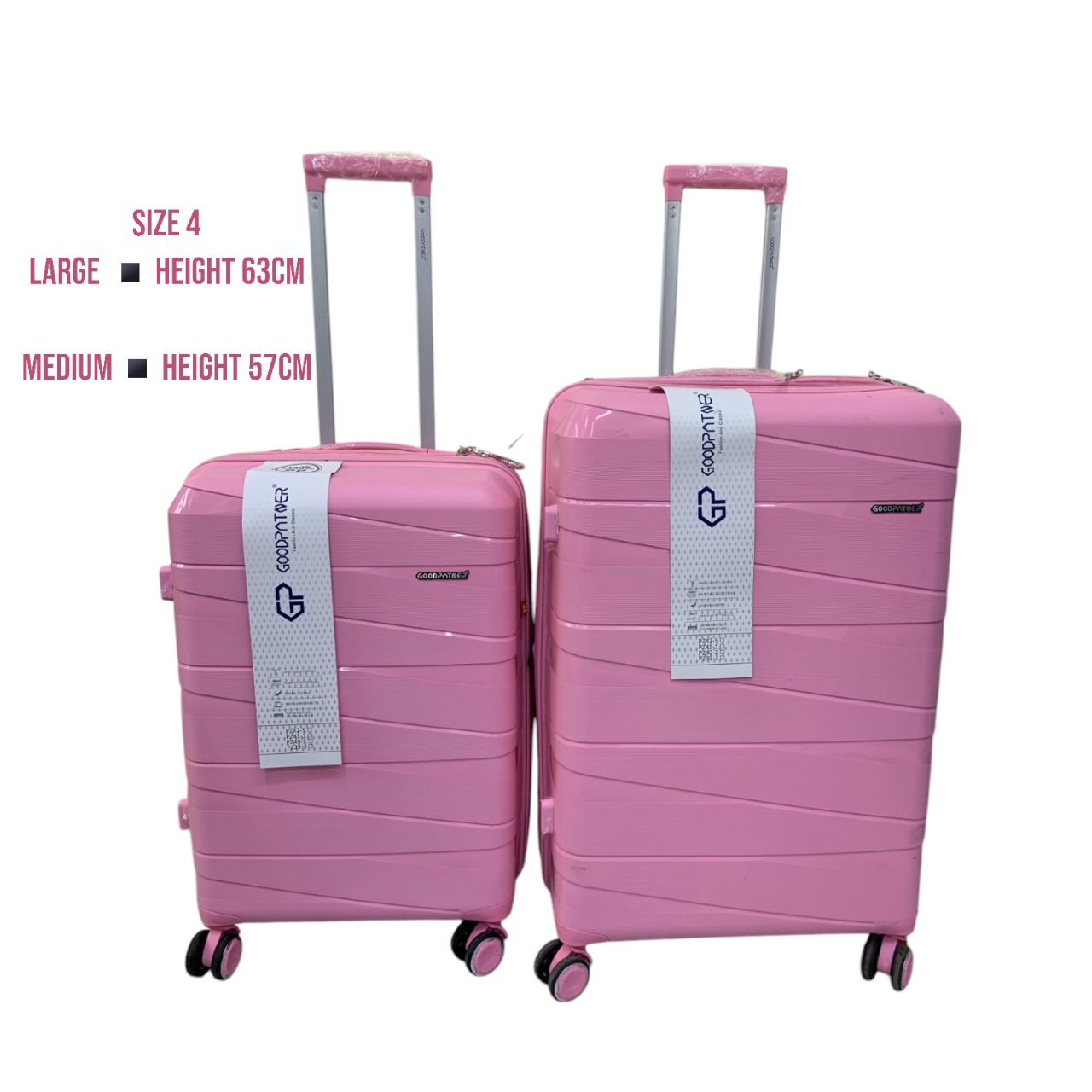 Unbreakable Double Zip PP Rubber Suitcases – Large and Medium Combo (Pink)
