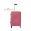 Size 29 pink Medium suitcase with durable build, 360° spinner wheels, and TSA lock, designed for compact and stylish travel.
