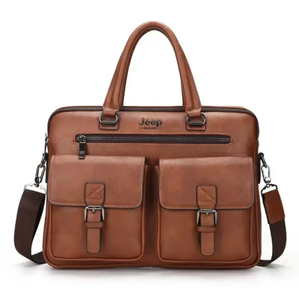 Jeep Boluo Leather Laptop Messenger Bag Brown – durable, stylish leather design with multiple compartments and adjustable straps, perfect for business and travel
