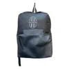 Black Amari backpack with a modern design and embossed logo